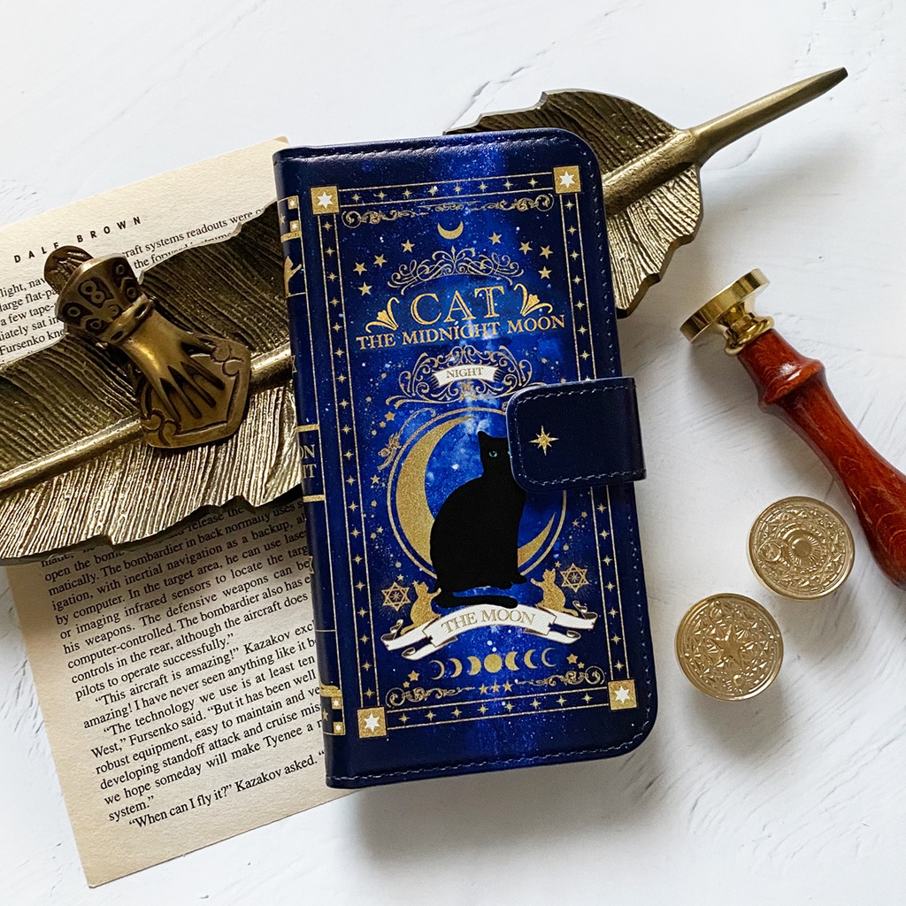 猫の魔導書 〜THE MOONLIGHT CAT〜 手帳型 iPhoneケース スマホケー