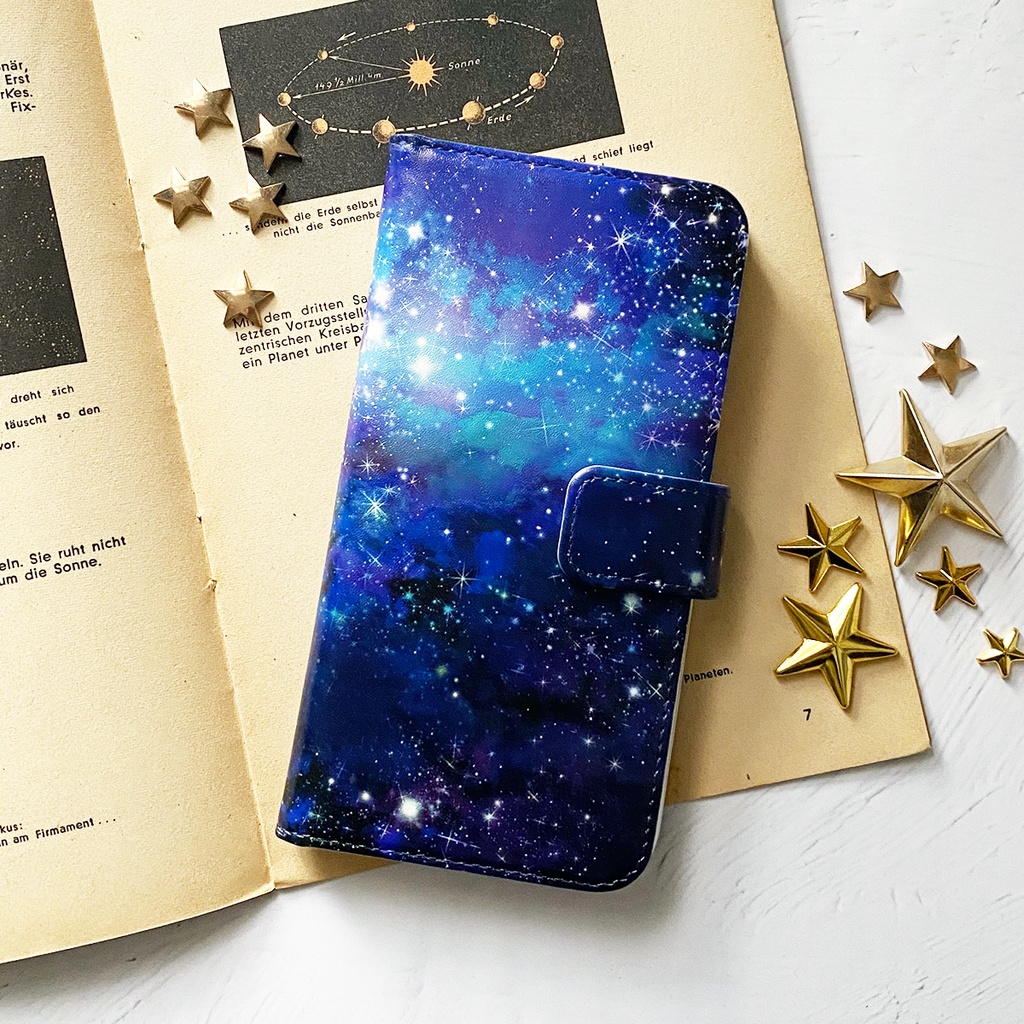 星と銀河の宇宙柄 手帳型 iPhoneケース スマホケース