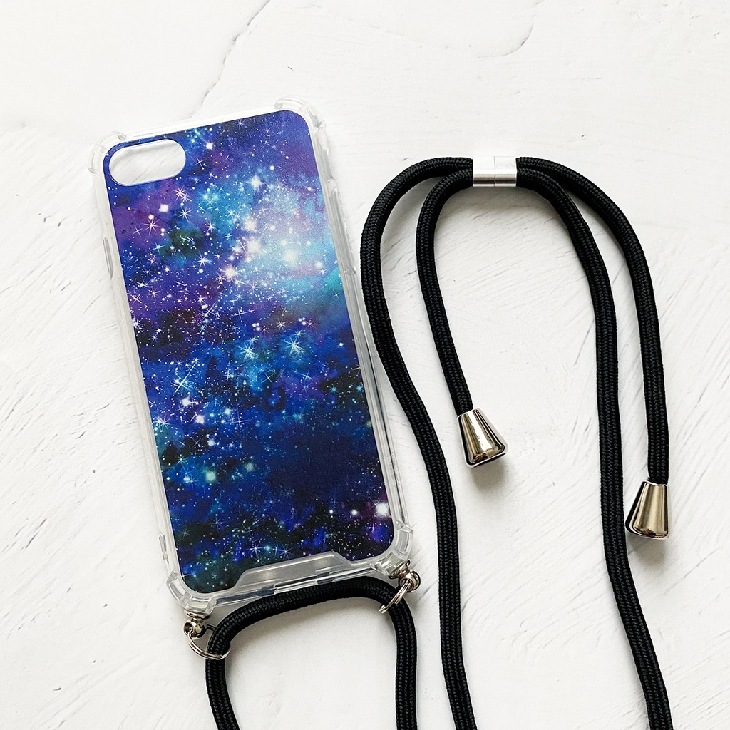ショルダーストラップ付きiPhoneケース 星と銀河の宇宙柄