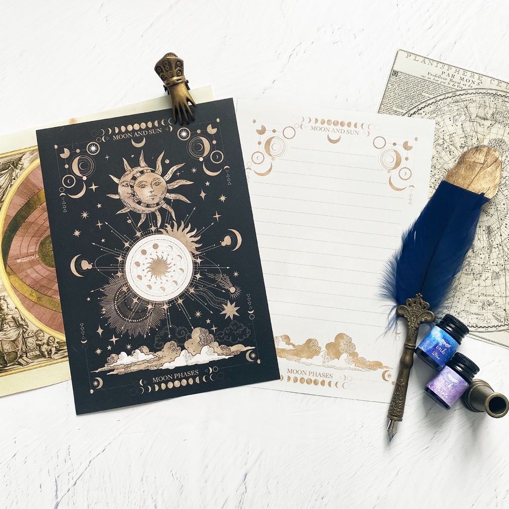 月と太陽、始まりの物語 "MOON&SUN" レターセット(ブラック)
