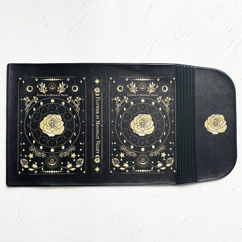 架空の洋書 "月夜の花" 12星座とアンティークフラワーの本 ブックカバー(ギャラクシー)・手帳カバー(A6)ほぼ日手帳カバー 文庫本