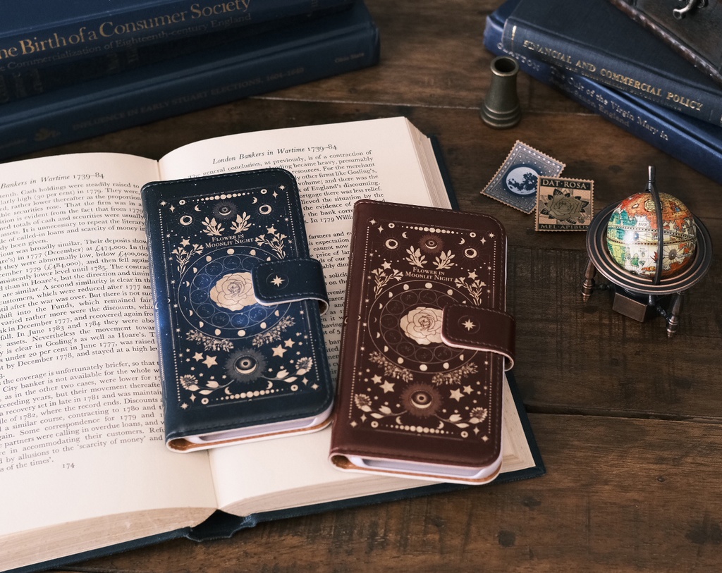 架空の洋書 "月夜の花" 12星座とアンティークフラワーの本 スマホケース iPhoneケース