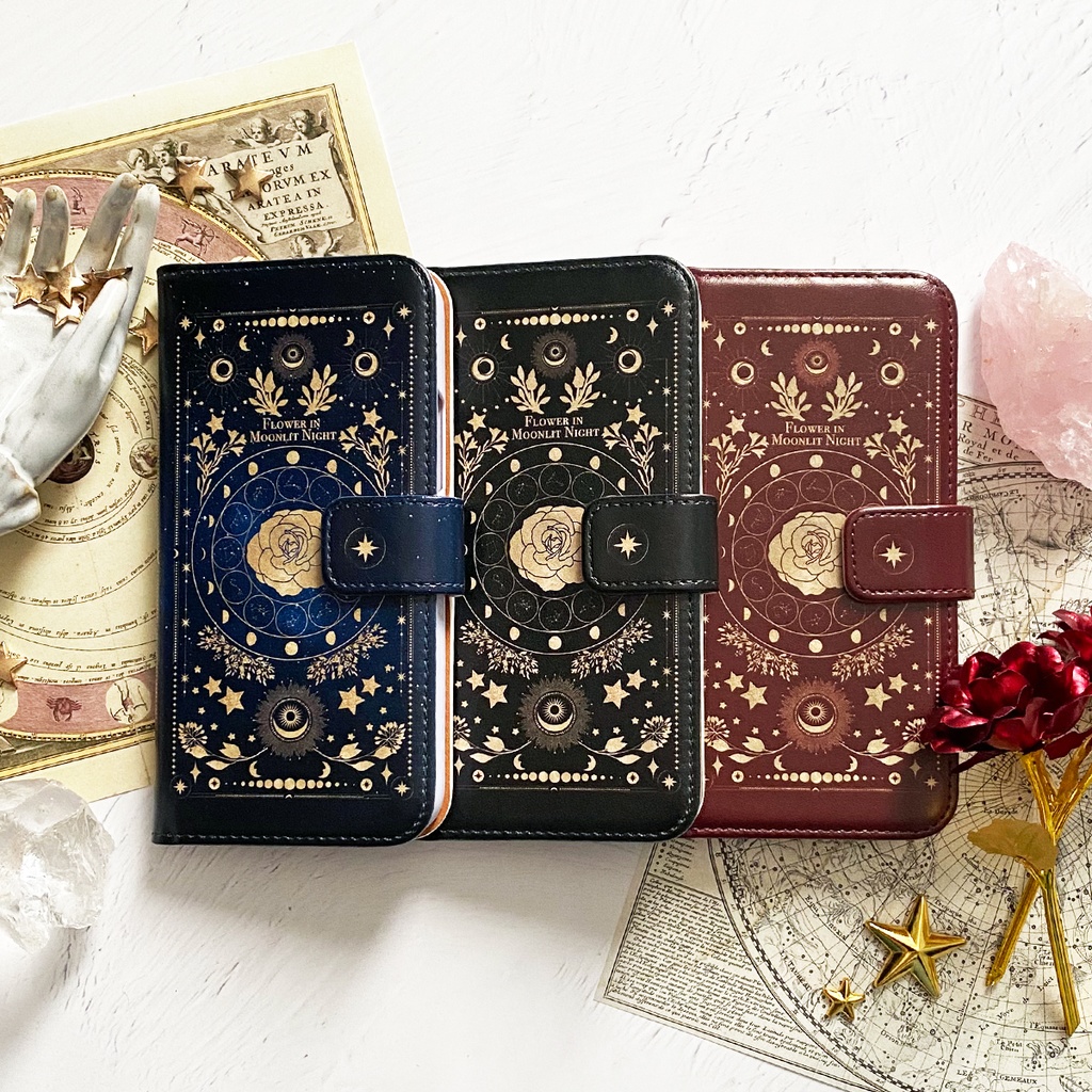 架空の洋書 "月夜の花" 12星座とアンティークフラワーの本 スマホケース iPhoneケース