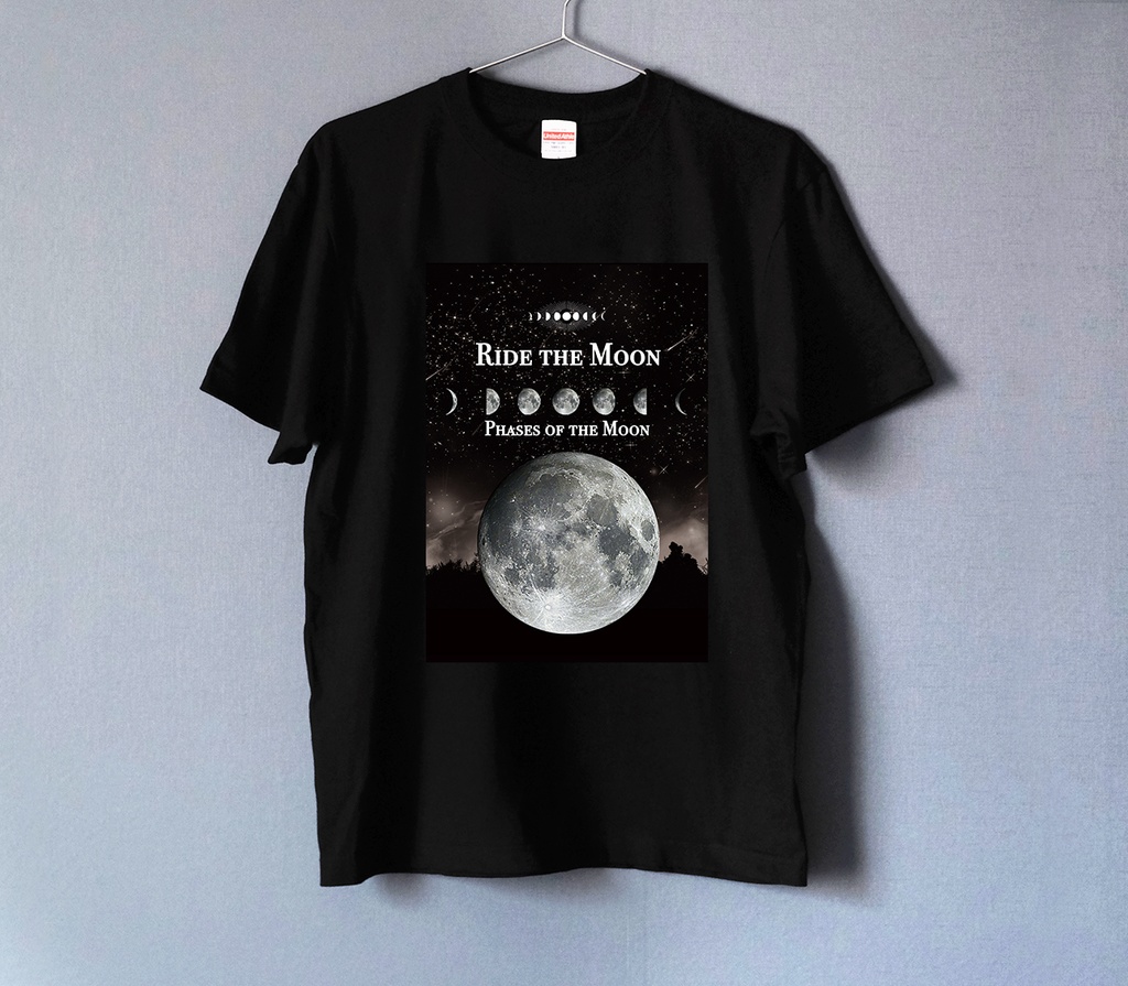 全3カラー・月の事柄が描かれた "RIDE THE MOON" Tシャツ BLACK（men&women）