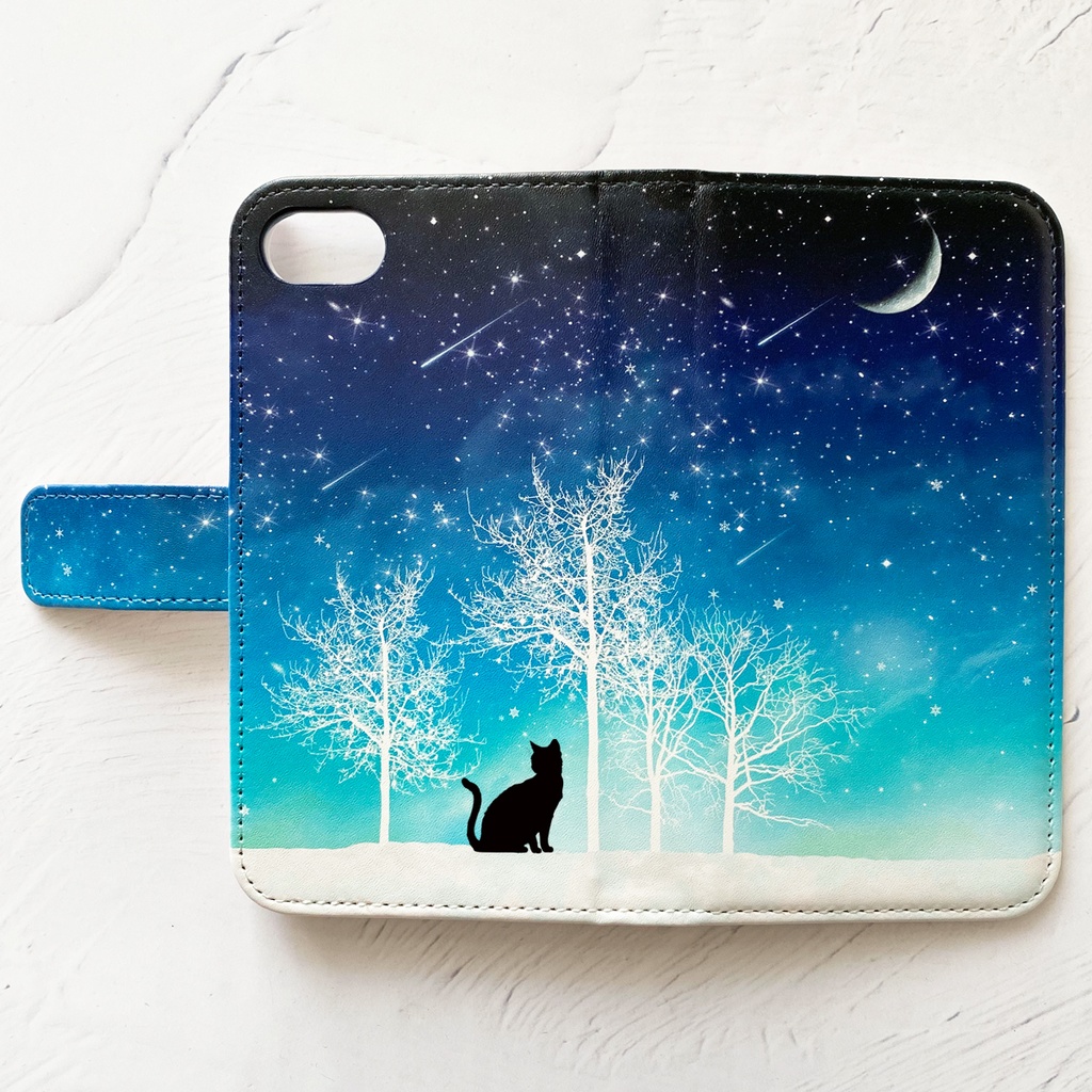 冬の星空（猫） 手帳型 iPhoneケース スマホケース