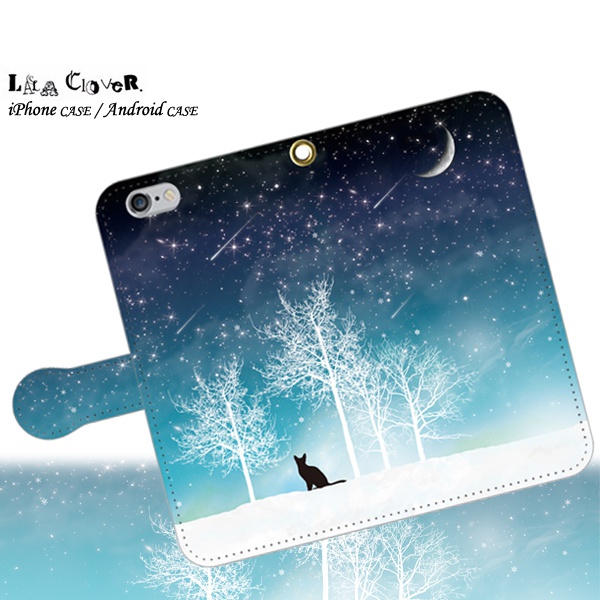 冬の星空(猫) 手帳型 iPhoneケース スマホケース