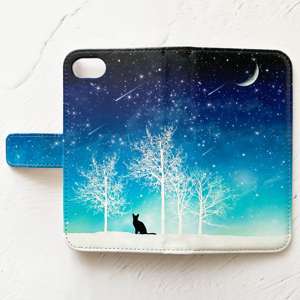 冬の星空（猫） 手帳型 iPhoneケース スマホケース
