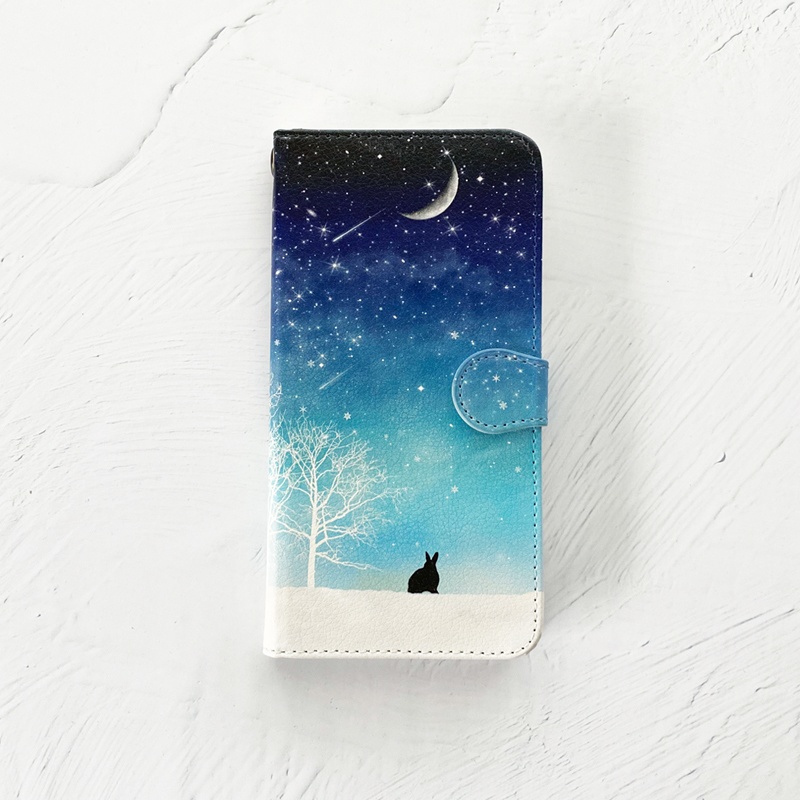 冬の星空(うさぎ) 手帳型 iPhoneケース スマホケース