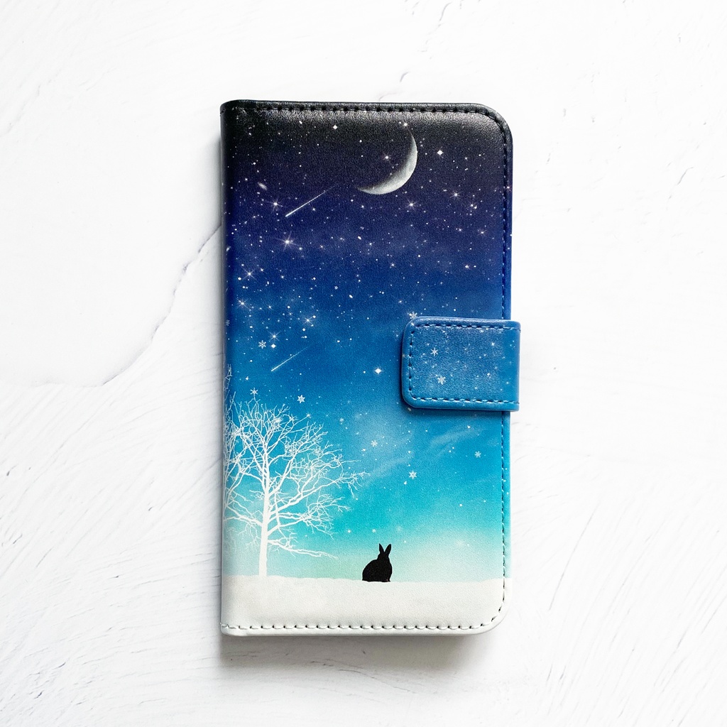 冬の星空（うさぎ） 手帳型 iPhoneケース スマホケース