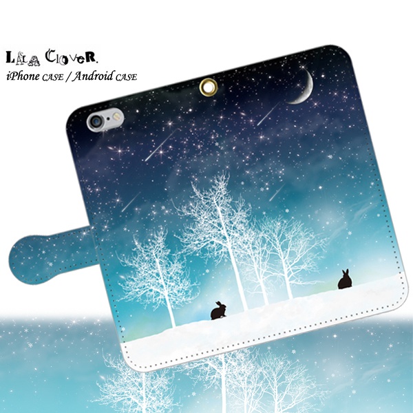 冬の星空(うさぎ) 手帳型 iPhoneケース スマホケース