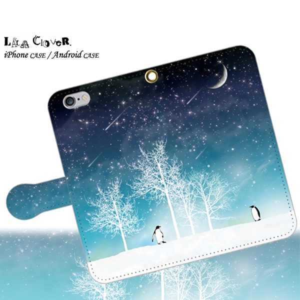 冬の星空(ペンギン) 手帳型 iPhoneケース スマホケース