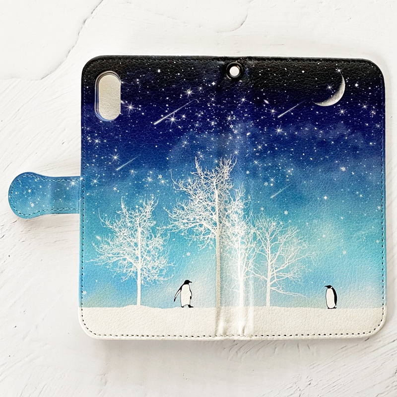 冬の星空 ペンギン 手帳型 Iphoneケース スマホケース Lala Clover Booth