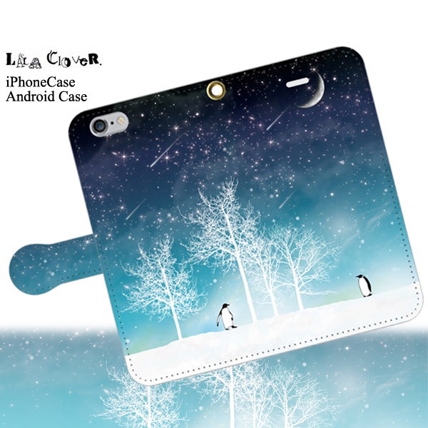 ☆冬の星空(ペンギン) 手帳型 iPhoneケース スマホケース