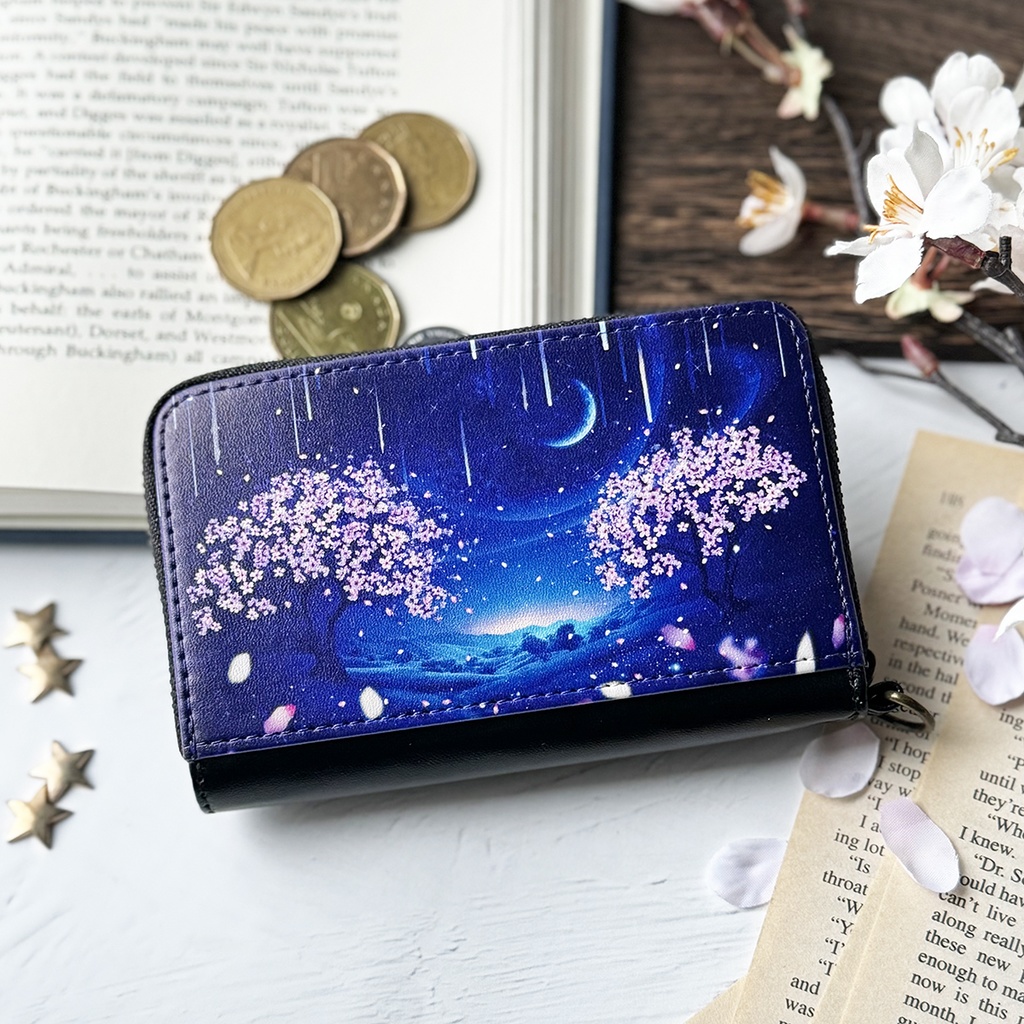 夜桜と流星群の景色 ミニ財布・コンパクト財布