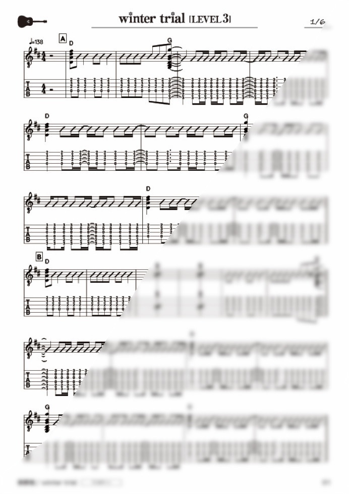 TAB譜:毎日トレーニングLEVEL3【winter trial】