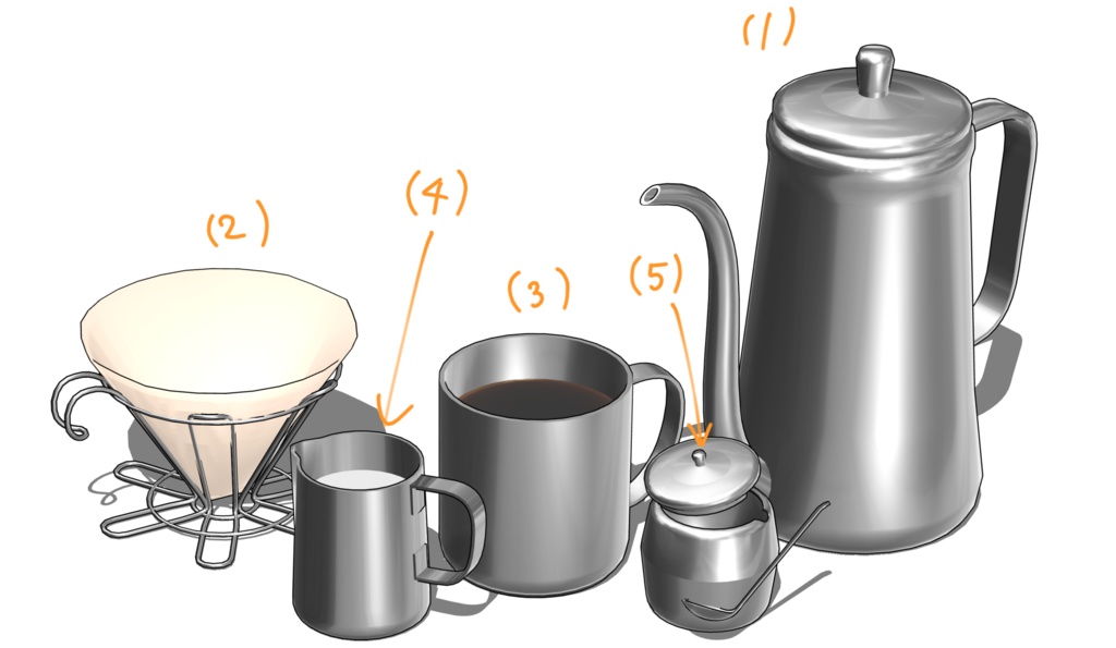 ステンレスコーヒーセット(クリスタ3D素材)
