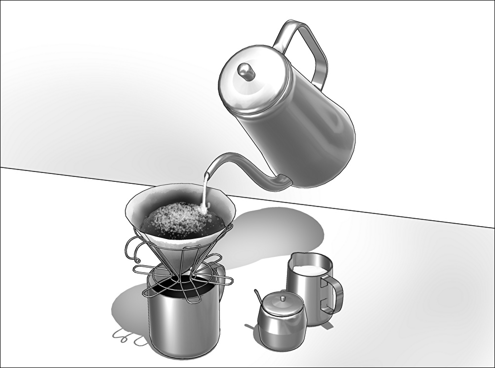 ステンレスコーヒーセット(クリスタ3D素材)