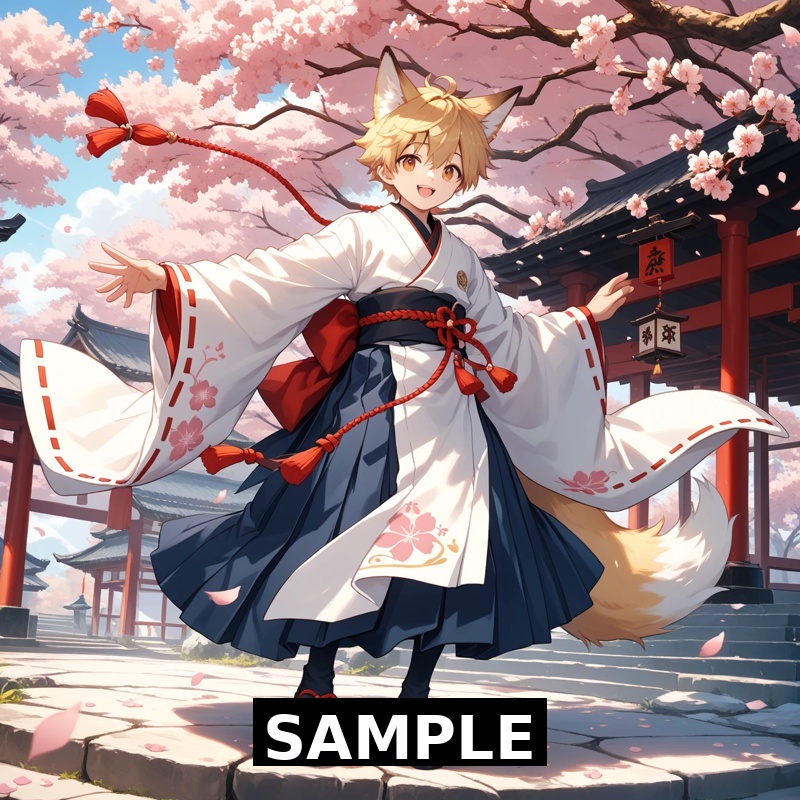 狐弟ソウ｜桜舞う神社で【高解像度DLイラスト】