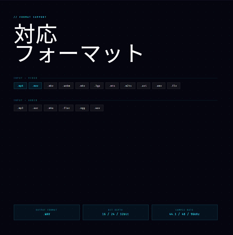 AUDIO_EX|動画から音声抽出&WAVフォーマット変換ツール(HTML)