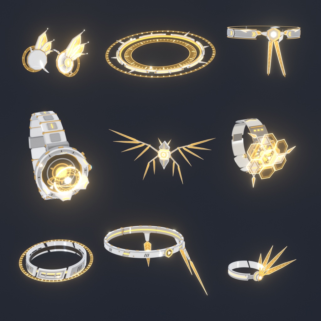 Neon Mech Accessory Set【第一弾・VRChat想定・MA対応】アニメーション付き発光メカアクセサリー9種