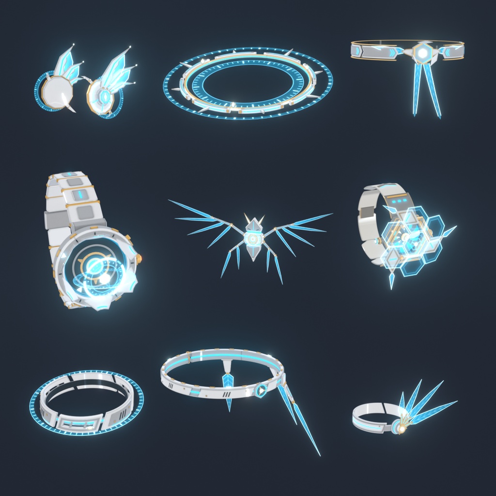 Neon Mech Accessory Set【第一弾・VRChat想定・MA対応】アニメーション付き発光メカアクセサリー9種