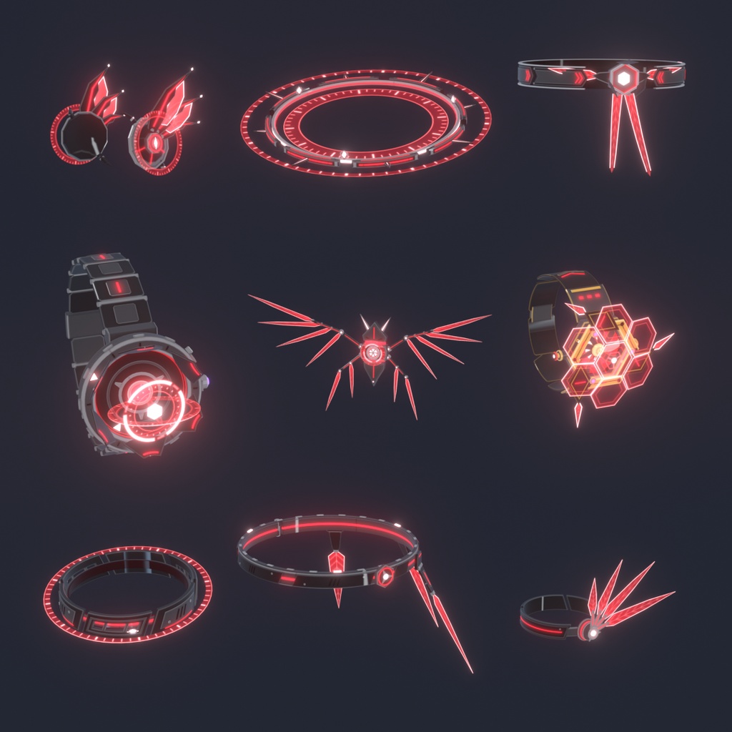 Neon Mech Accessory Set【第一弾・VRChat想定・MA対応】アニメーション付き発光メカアクセサリー9種