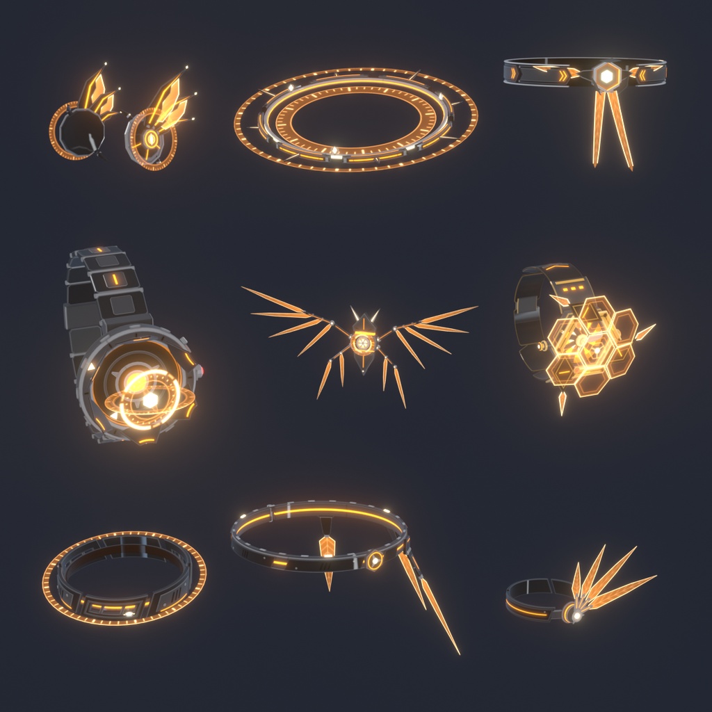 Neon Mech Accessory Set【第一弾・VRChat想定・MA対応】アニメーション付き発光メカアクセサリー9種