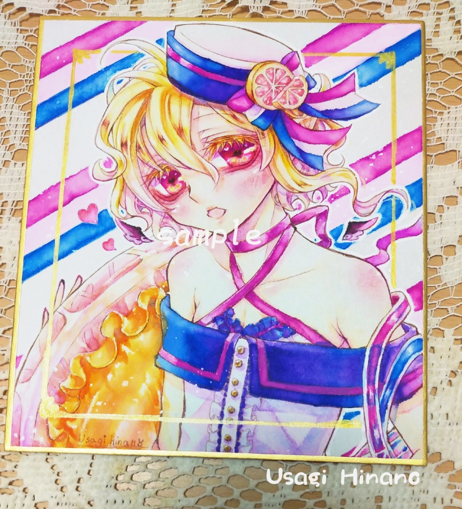 ミニ色紙原画・ハニエラ♂(マリンver)