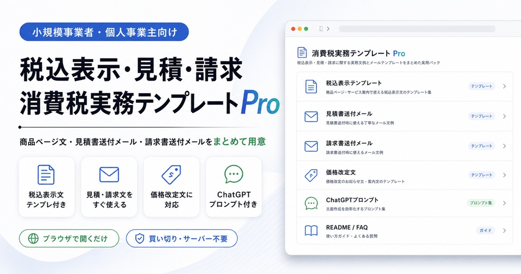 小規模事業者向け 税込表示・見積・請求 消費税実務テンプレート【Pro】