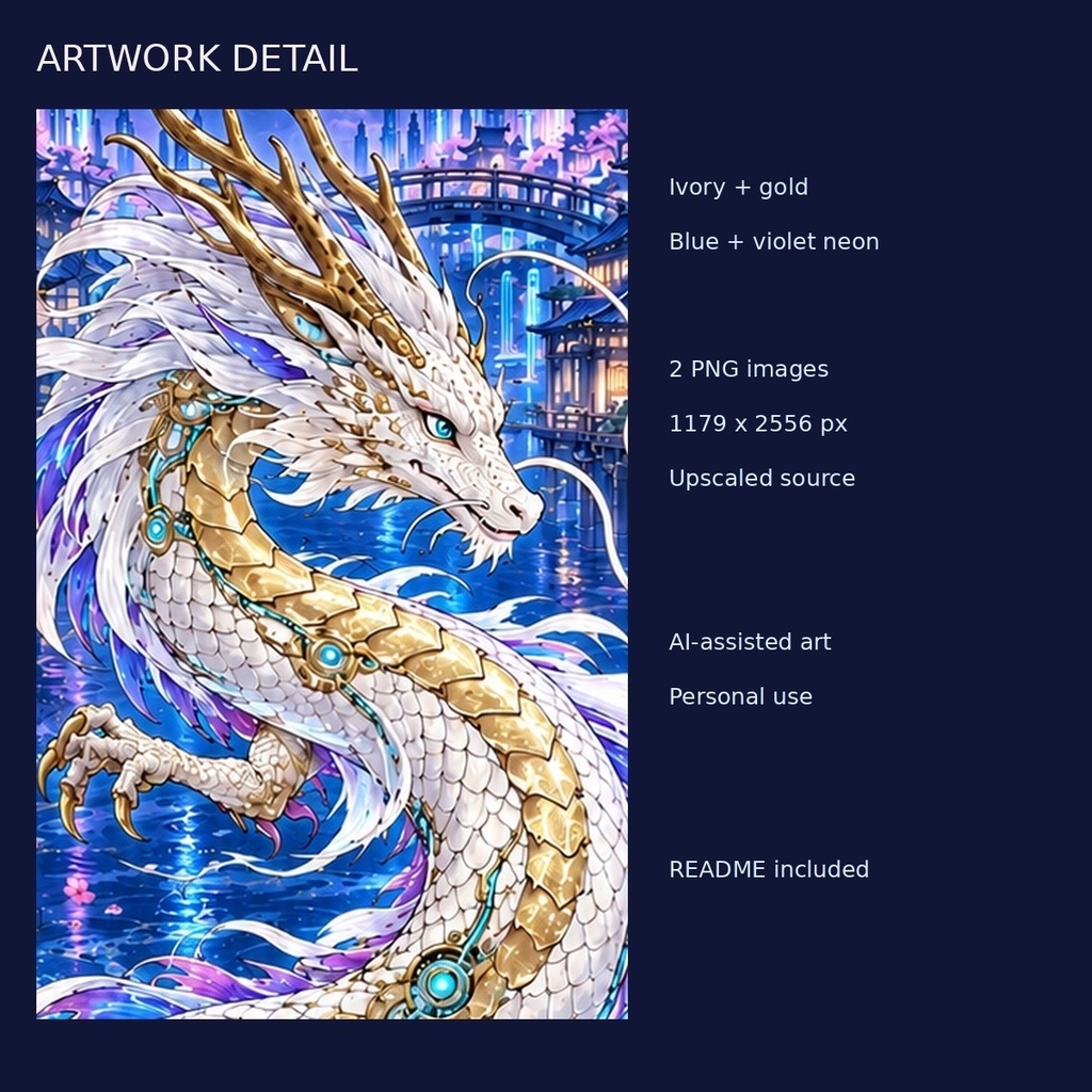 月影の白龍|浮世絵×サイバーパンク スマホ壁紙2枚セット【静止画】