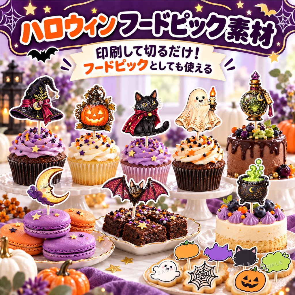 【全56種・背景透過PNG】ハロウィン素材セット|アイコン35種・吹き出し17種・メッセージカード4種