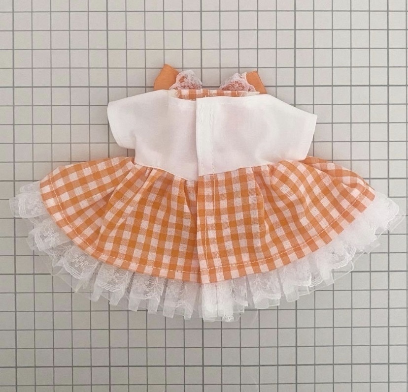 ぬい服15〜16㎝*チェックのワンピース*オレンジ