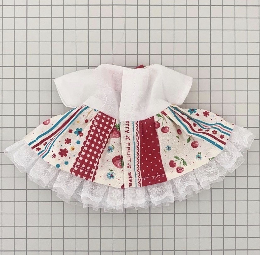 ぬい服15〜16㎝*ワンピース*フルーツリボン・レッド