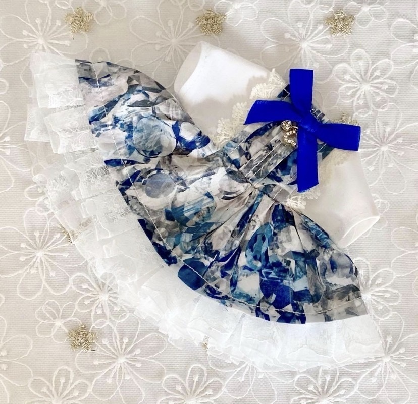 ぬい服15〜16㎝用 ワンピース *アクアマリン