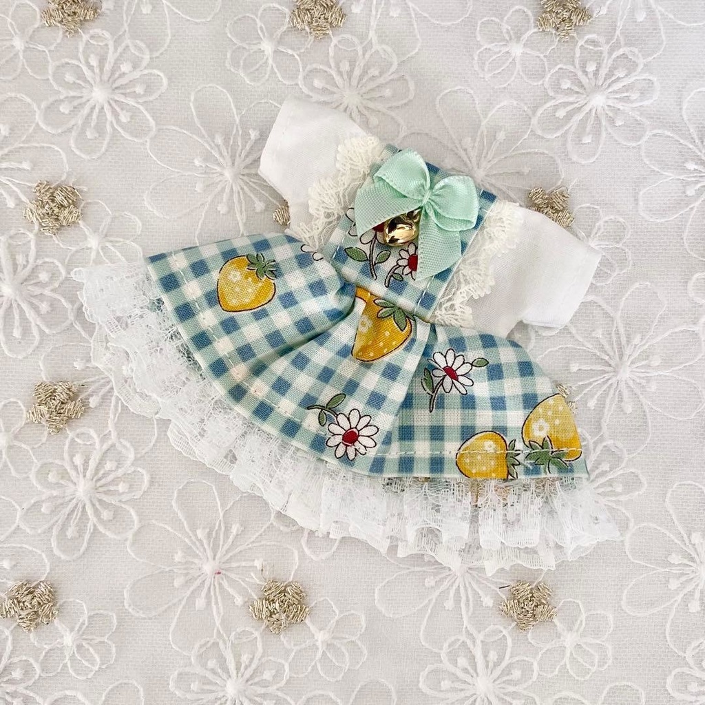 ぬい服10〜12㎝＊ワンピース❤︎ Check ＆Strawberry【ブルー】