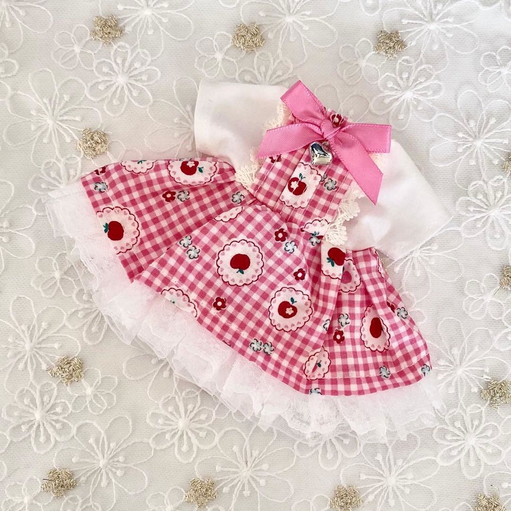 ぬい服15〜16㎝用 ワンピース ♡ Apple Lace ピンク