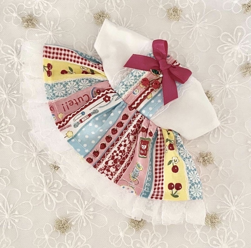 ぬい服15〜16㎝用 ワンピース ♡ソーイングリボンストライプ