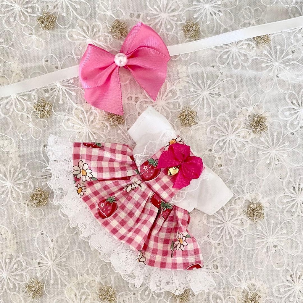 ぬい服10〜12㎝用 ワンピース❤︎ Check &Strawberry