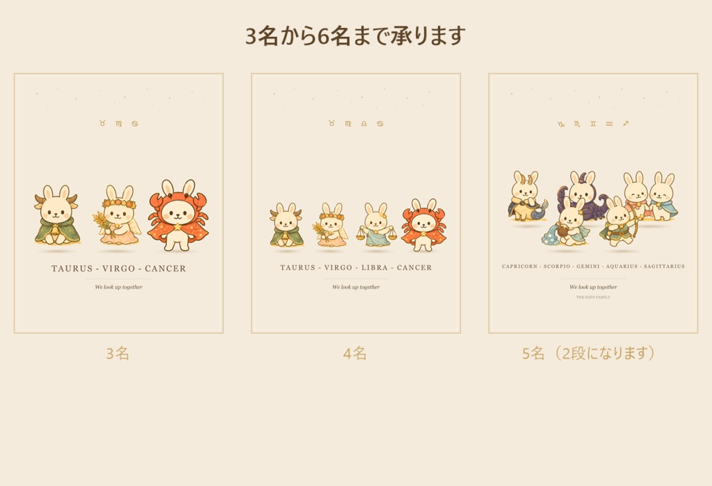 【受注制作】ことのはうさぎ ファミリー星座アート|3〜6名|お名前・メッセージ入り|印刷用データ