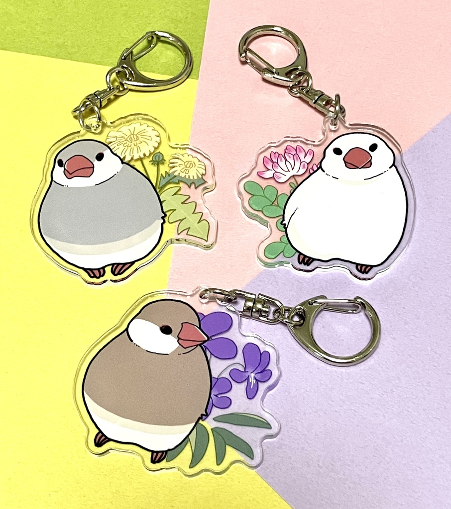 【文鳥と花】アクリルキーホルダー