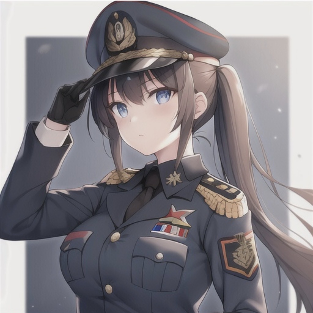 高品質AIアートポスター A4サイズ オリジナル美少女イラスト アニメ調 かわいい GZ0011 ミリタリー 制服