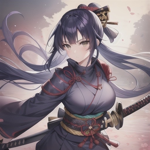 高品質AIアートポスター A4サイズ オリジナル美少女イラスト アニメ調 かわいい GZ0018 侍 剣士 躍動感 巨乳