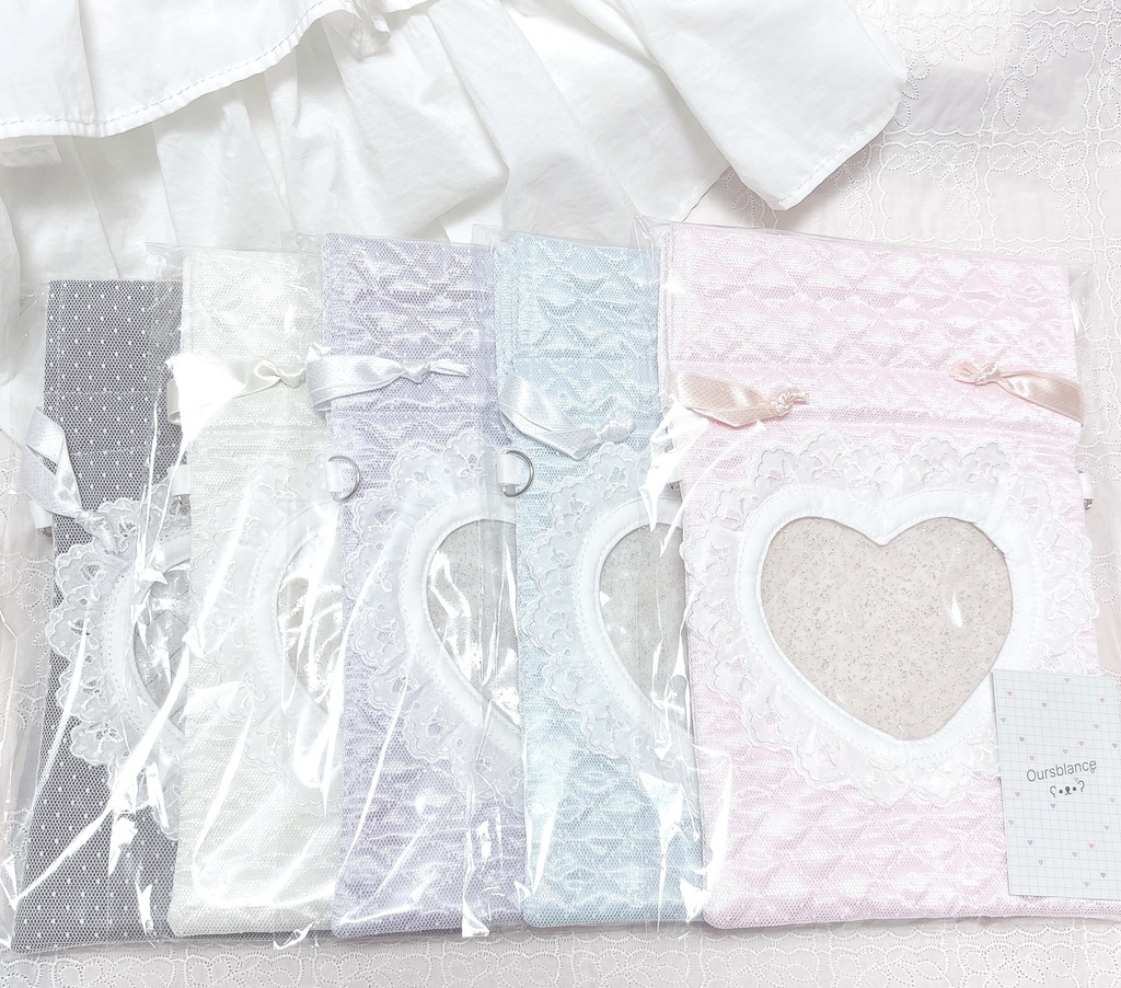 11〜16cmぬい用ハート窓巾着ポシェット_ドットチュール