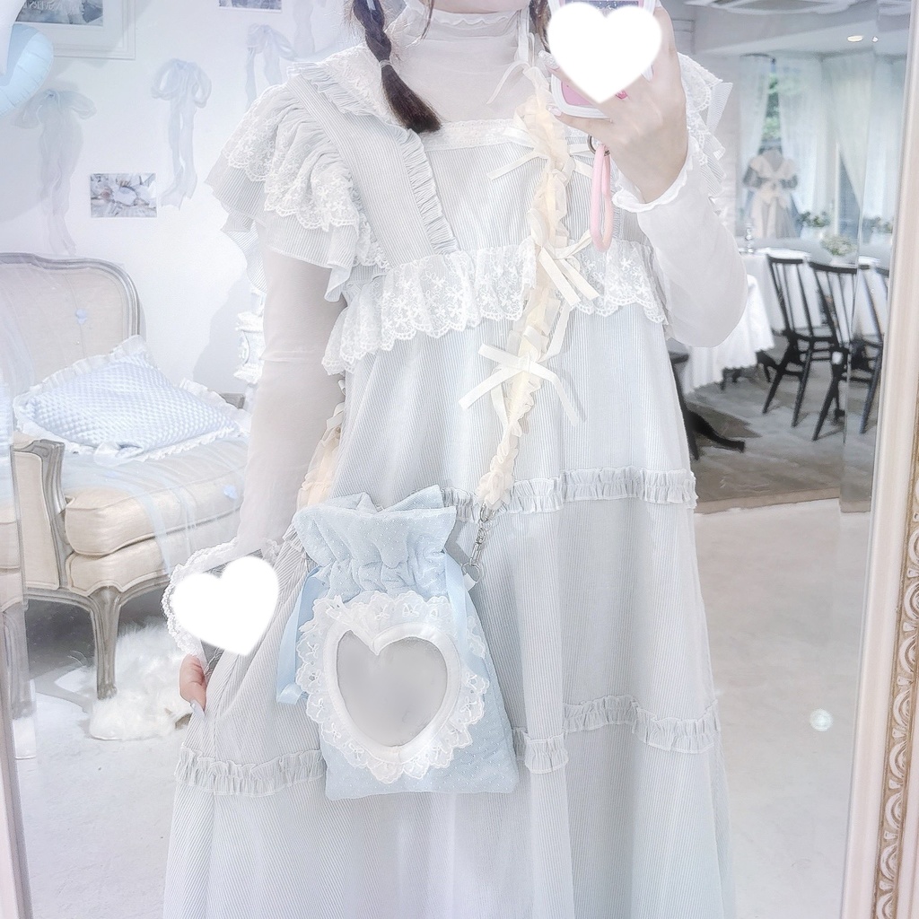 11〜16cmぬい用ハート窓巾着ポシェット_ドットチュール