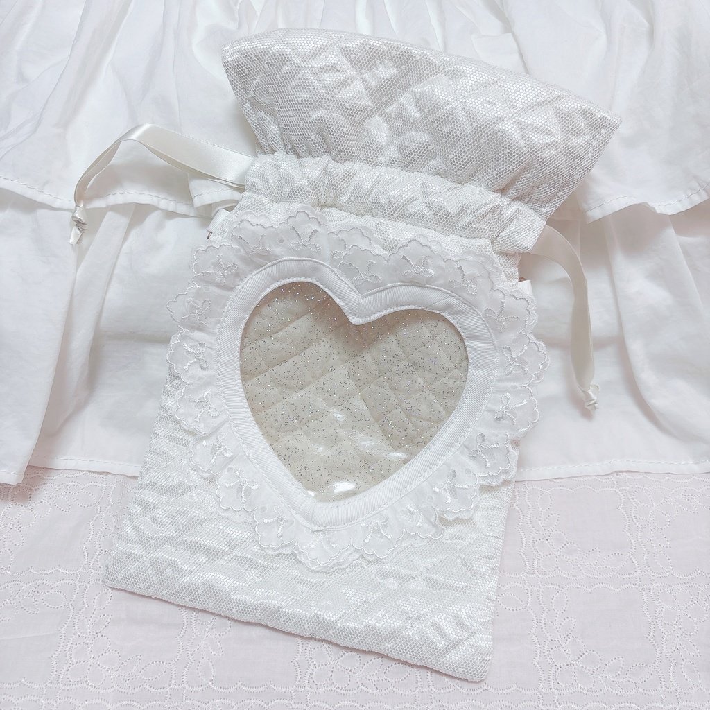 11〜16cmぬい用ハート窓巾着ポシェット_ドットチュール