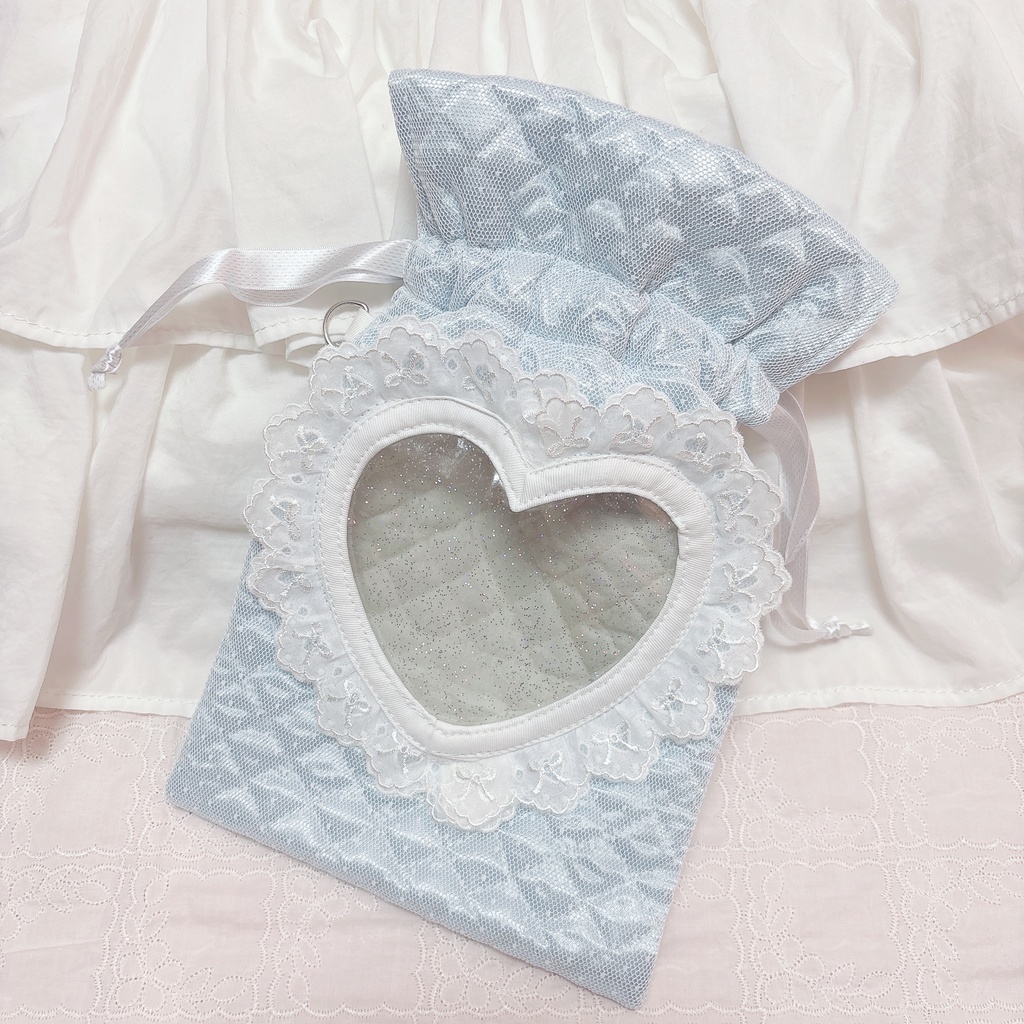 11〜16cmぬい用ハート窓巾着ポシェット_ドットチュール