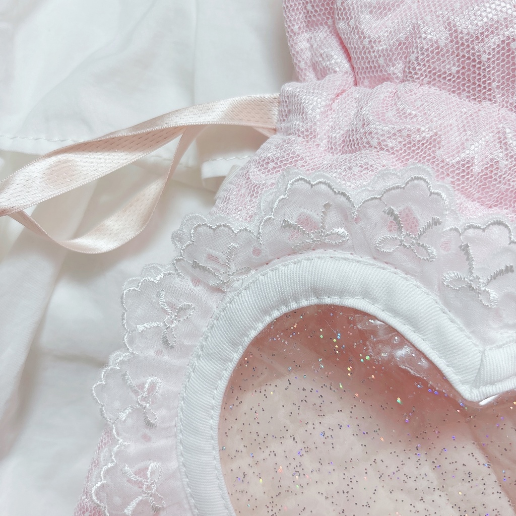 11〜16cmぬい用ハート窓巾着ポシェット_ドットチュール