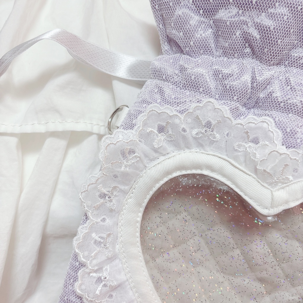 11〜16cmぬい用ハート窓巾着ポシェット_ドットチュール