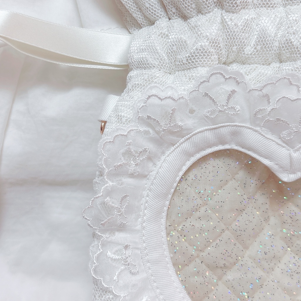 11〜16cmぬい用ハート窓巾着ポシェット_ドットチュール