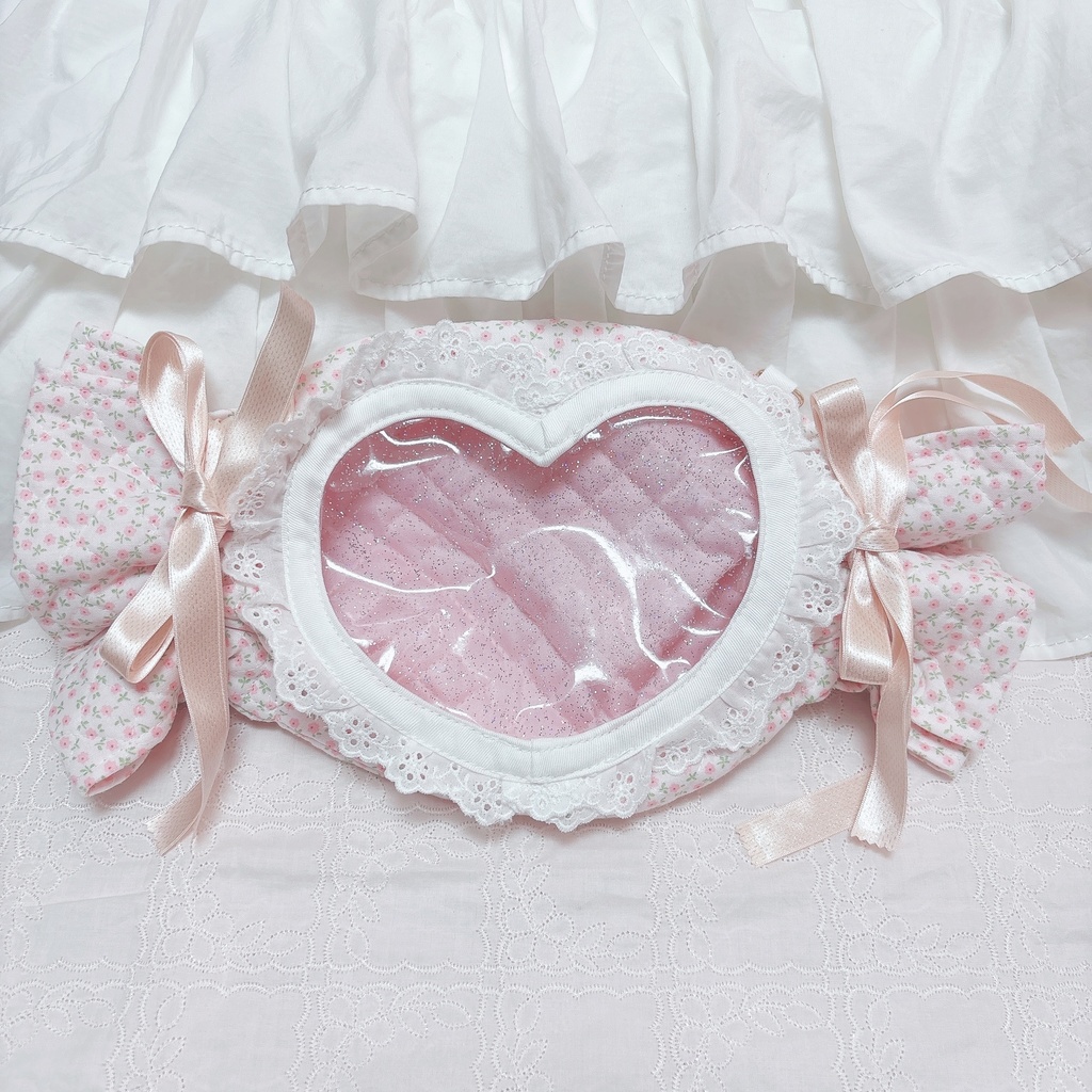 キャンディポシェット_コットンレース_小花柄ピンク